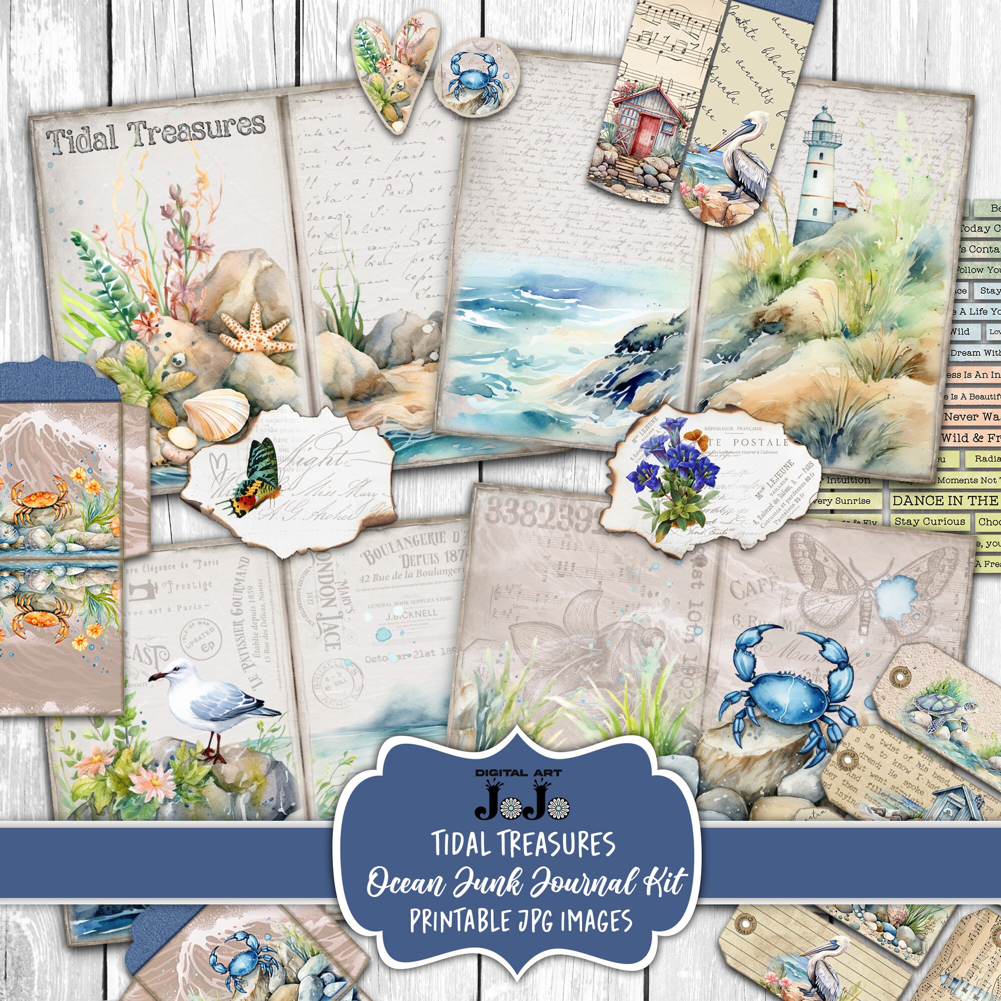 Ocean Junk Journal Kit, Digital Summer Beach Papers, Seaside Pages ...