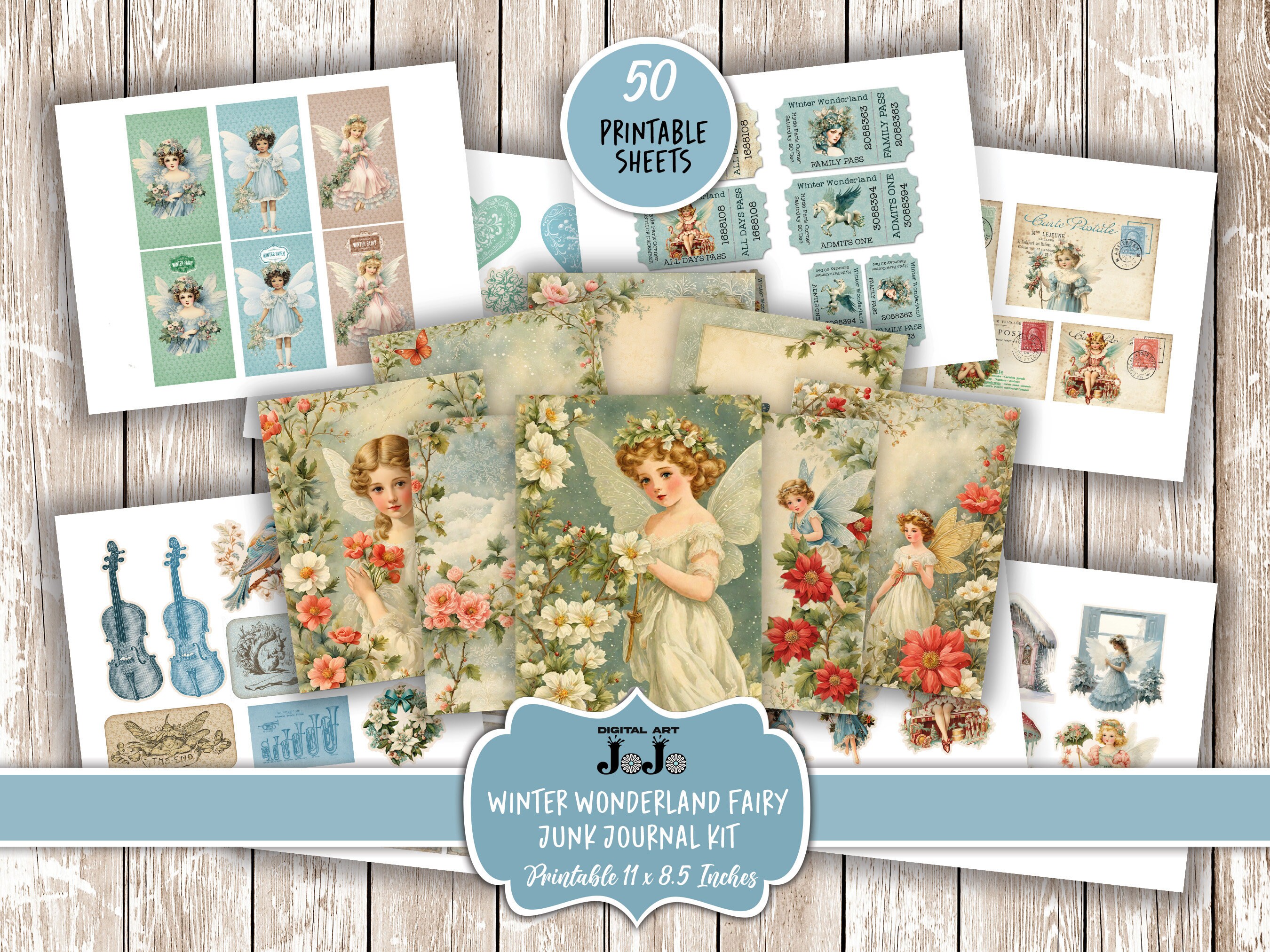 Winter Fairy Junk Journal Kit, Digital Printable Pages, Xmas Ephemera ...