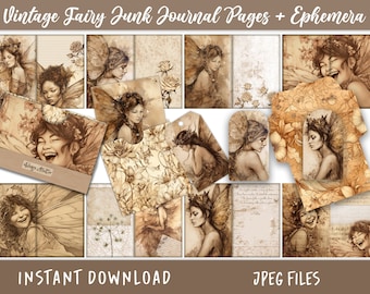 Fairy Junk Journal Printable Kit, Junk Journal Digi Kits, Fantasy Junk Journal Kits, vintage, Digital Download, Ephemera, Fairies, Paper