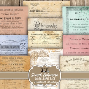 French Receipts Ephemera Cards Digital Download - Vintage Ledger Set for Collage and Junk Journals, Shabby Chic Invoices Scrapbooking Kit
