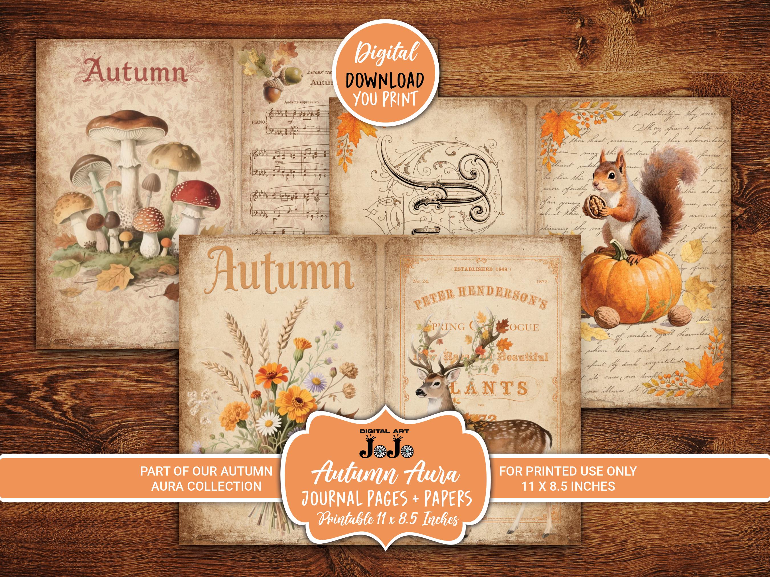 Autumn Junk Journal Pages, Printable Vintage Papers, Digital ...