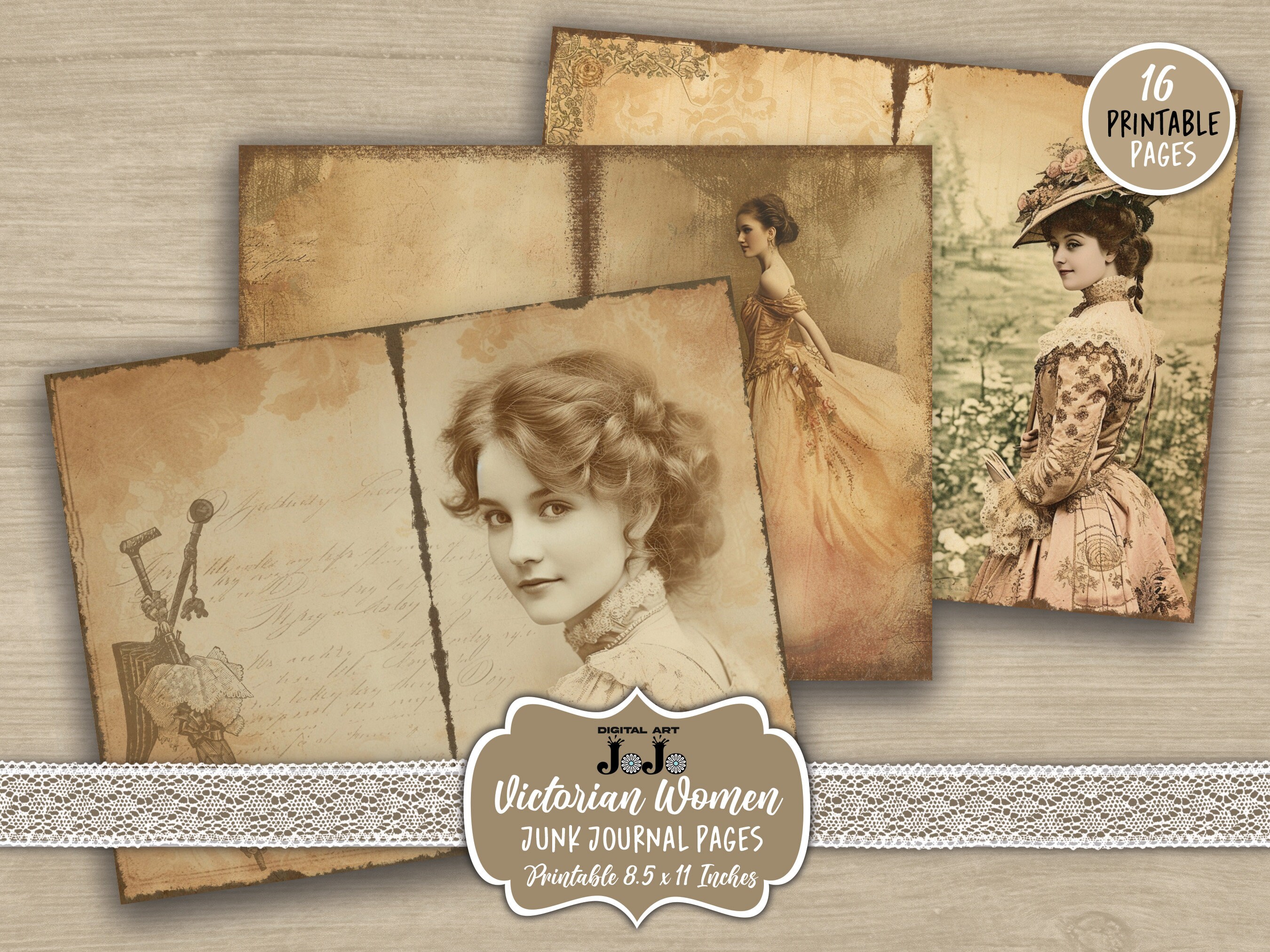 Victorian Woman Junk Journal Pages, Vintage Digital Papers Pack ...