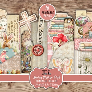 Frühling Junk Journal Folio Printables, Scrapbook Ostern Digitale Geldbörse, einfaches Bastelset, Geschenkgutscheinhalter, Vintage Ephemera, Shabby Chic