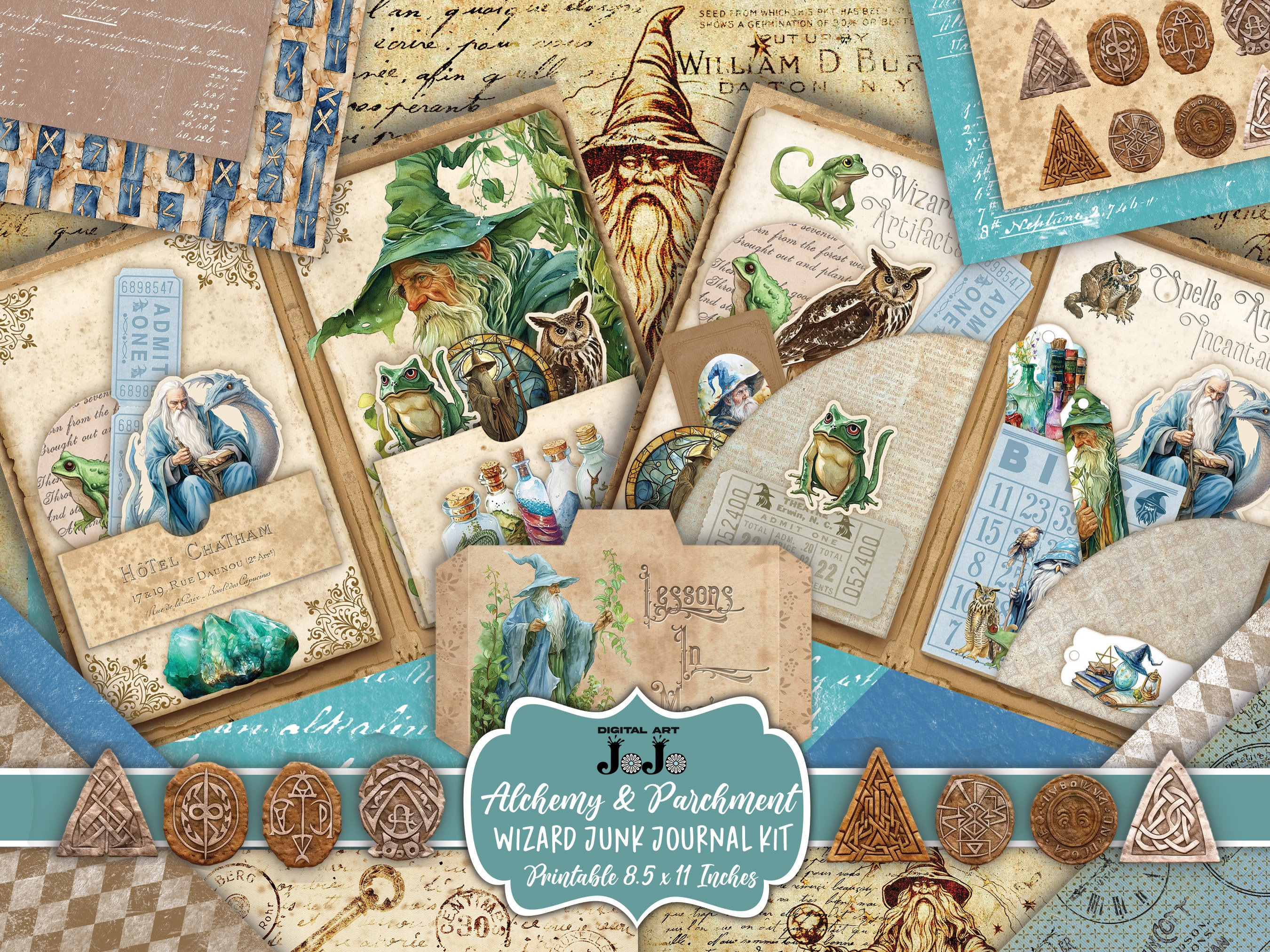 Wizard Junk Journal Kit, Printable Academia Pages, Scrapbook Paper Set ...