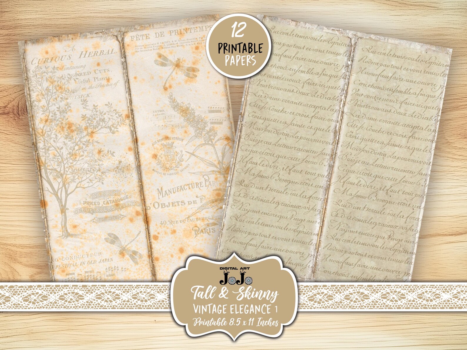 Printable Junk Journal, Tall Skinny Pages, Neutral Scrapbook Kit ...