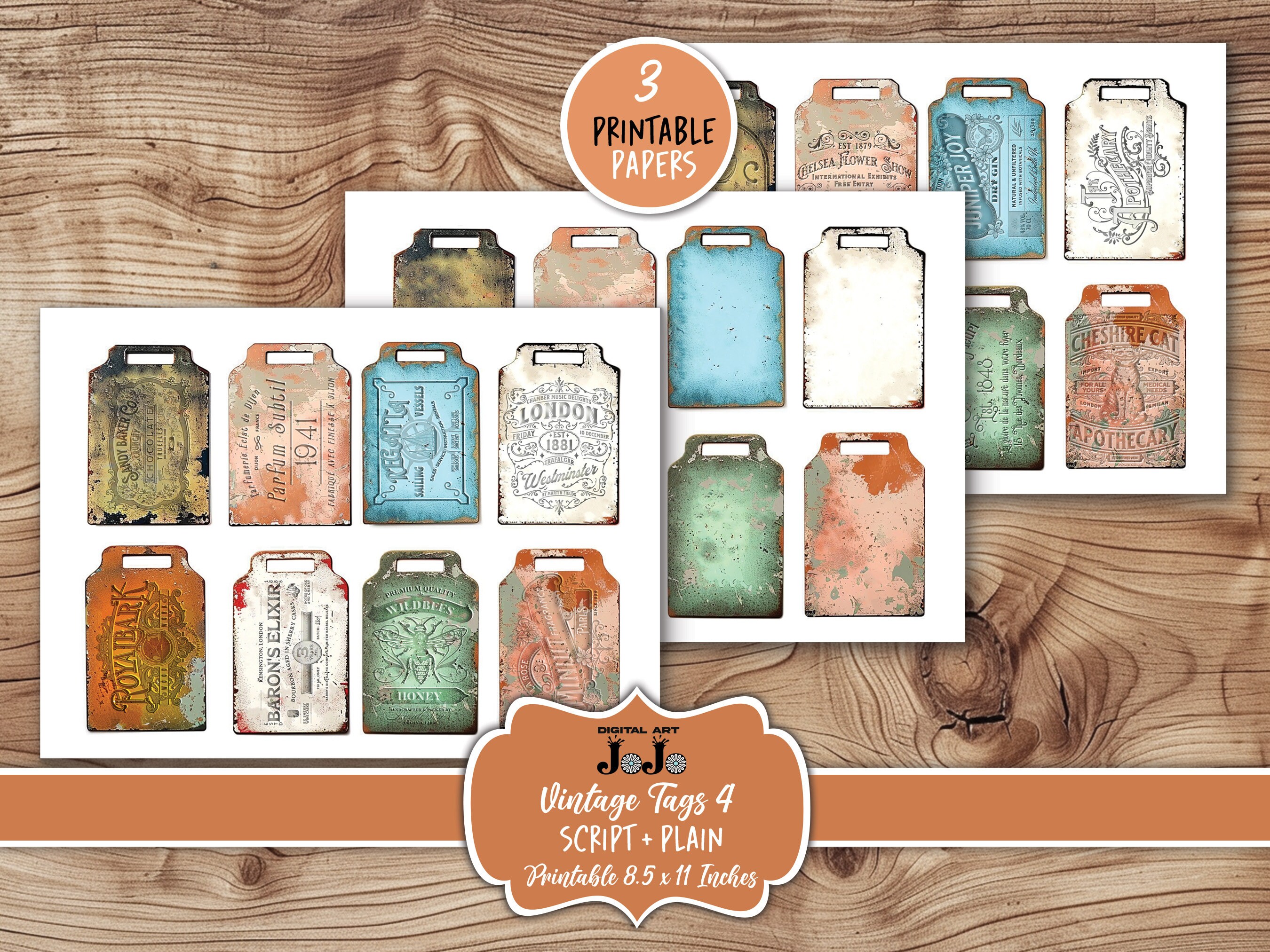 Vintage Tags Printable Sheets for Junk Journal Distressed Grunge ...
