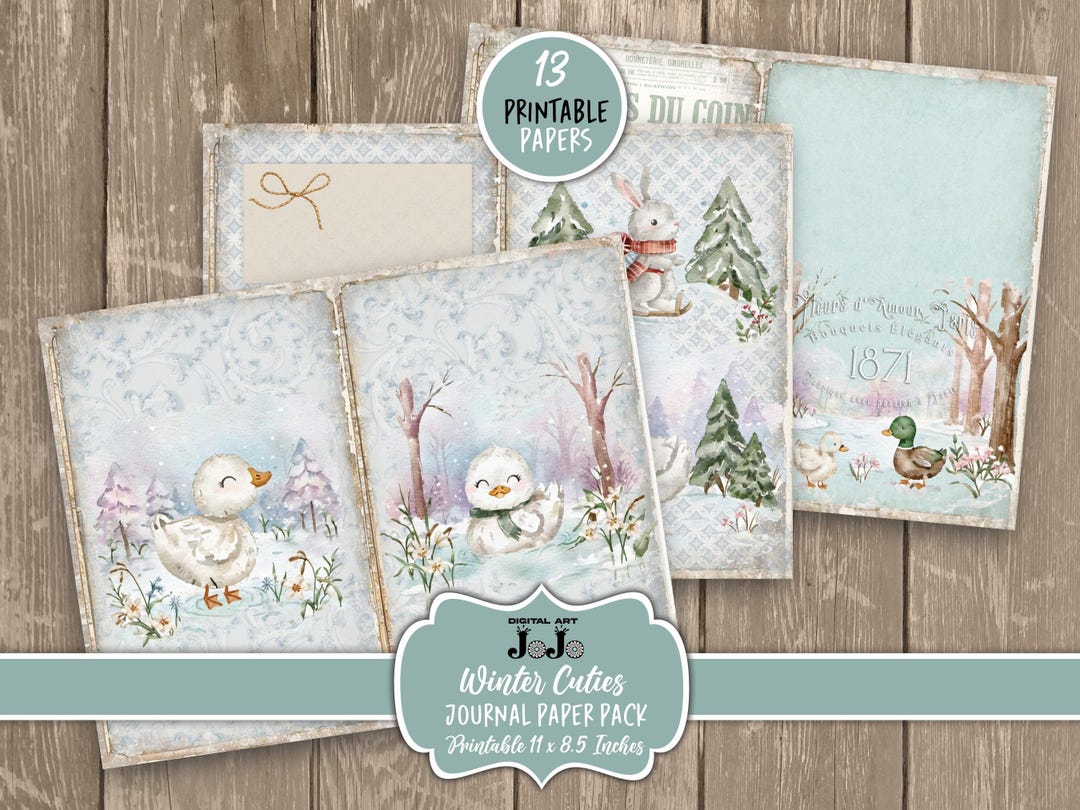 Printable Junk Journal Pages Kit, Winter Whimsical Scrapbook Papers ...