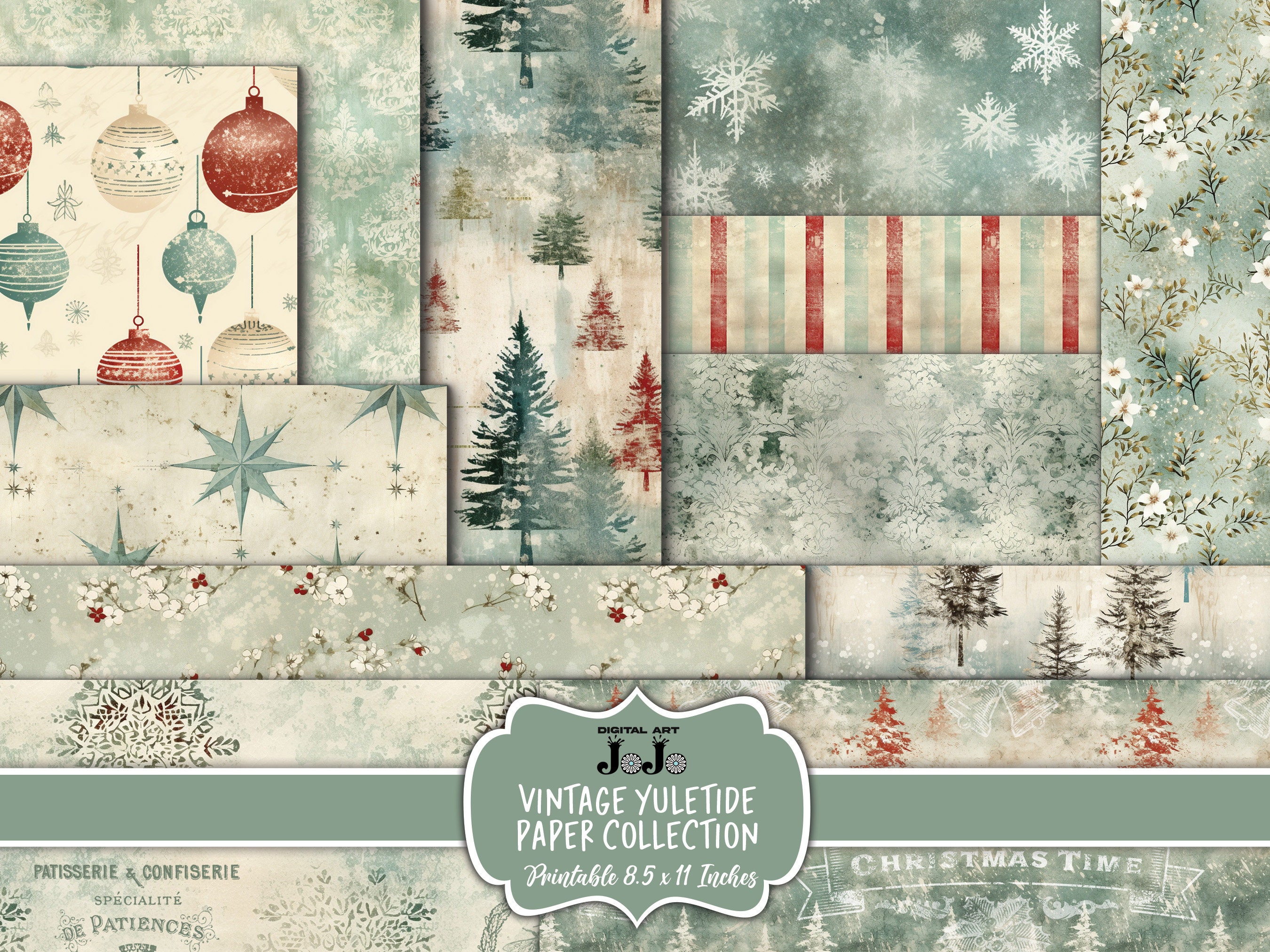 Vintage Christmas Junk Journal Papers, Winter Digital Kit, Printable ...