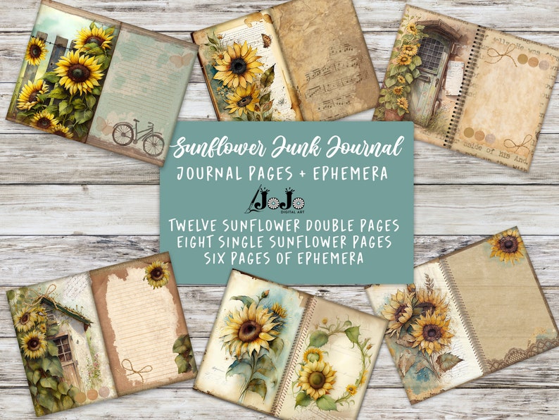 Sunflower Junk Journal Kit, Sunflower Junk Journal Digital Download