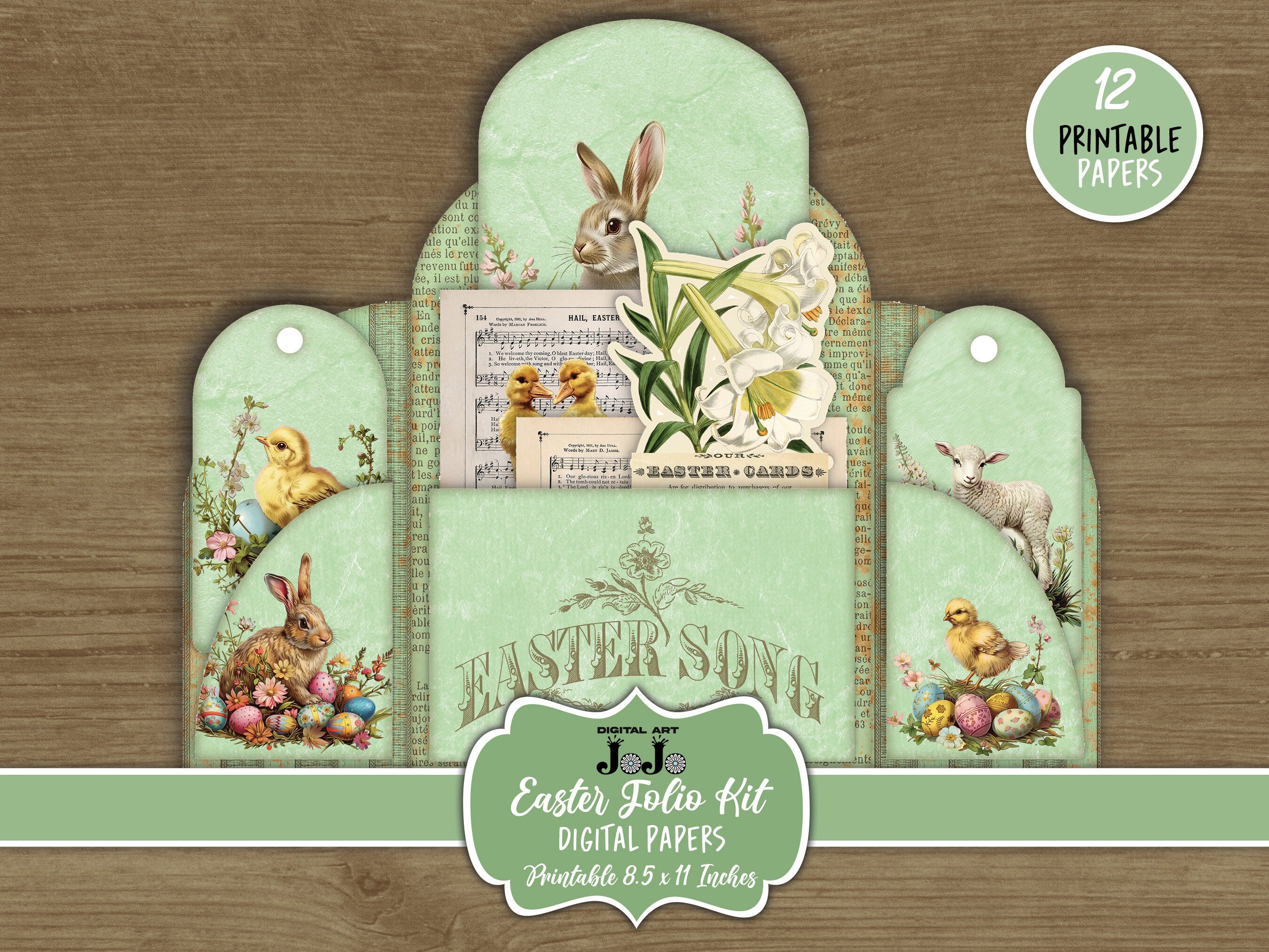Easter Junk Journal Folio Printables, Scrapbook Bunny Digital Wallet ...