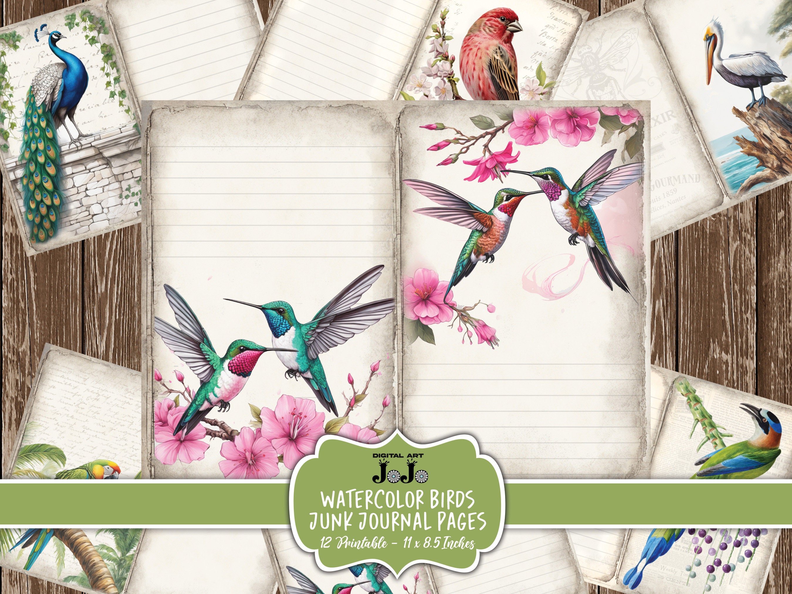 Birds Junk Journal Papers Pack, Printable Scrapbook Pages Set, Vintage ...
