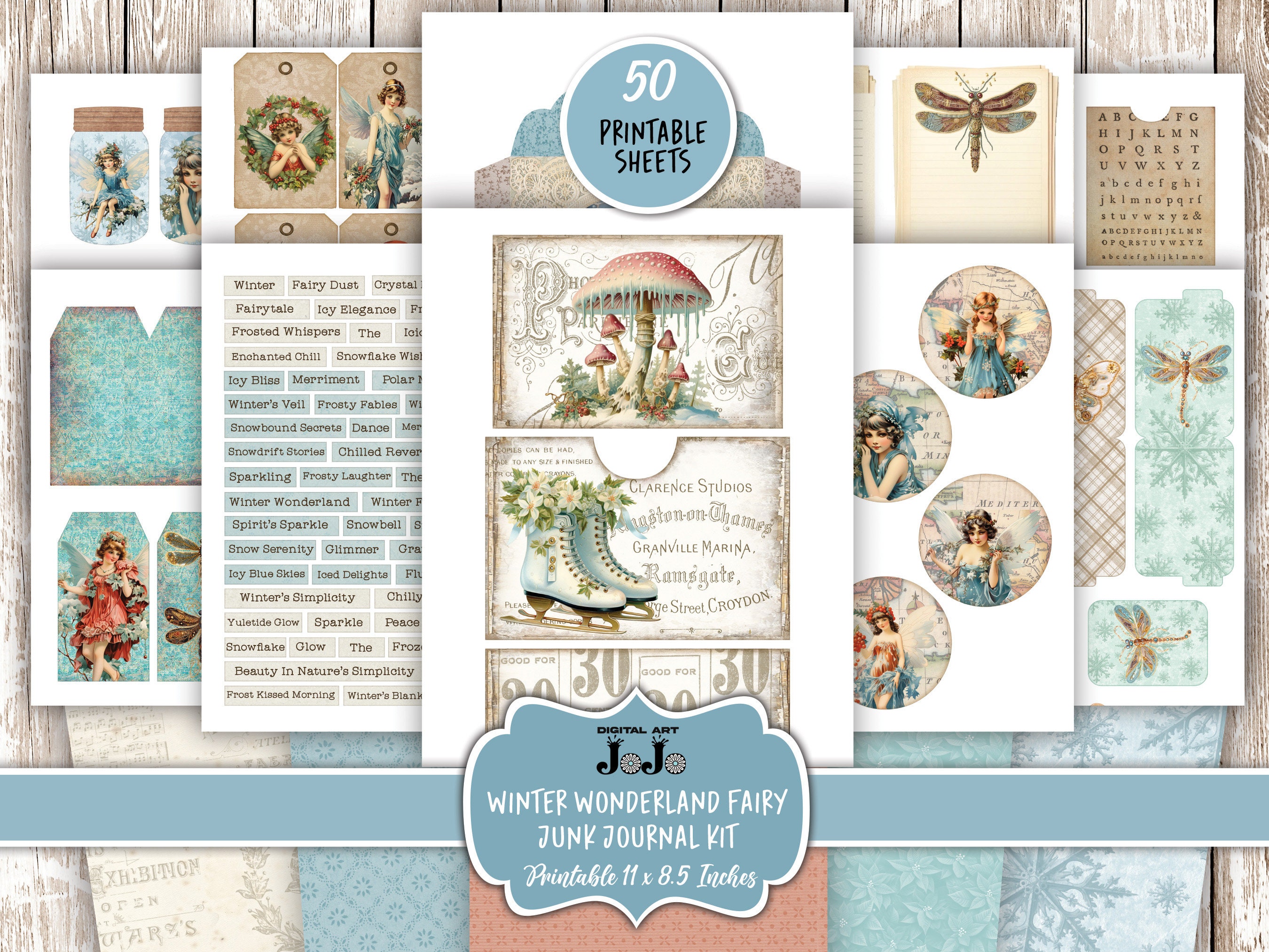 Winter Fairy Junk Journal Kit, Digital Printable Pages, Xmas Ephemera ...