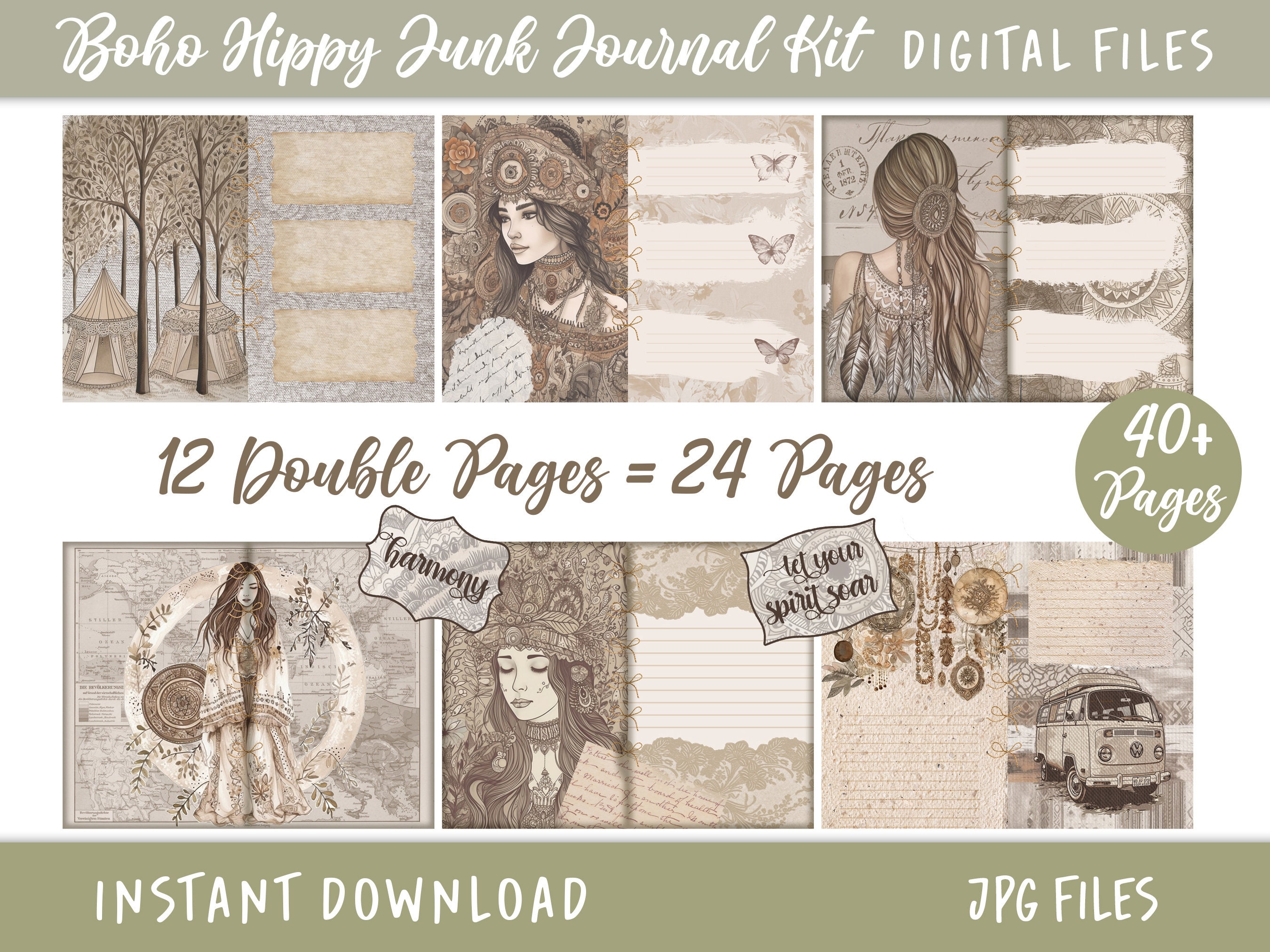 Boho Junk Journal Kits Digital Download Bohemian Printable - Etsy
