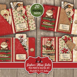 Weihnachten Junk Journal Folio Kit, Vintage Weihnachten Scapbook Pack, druckbare Papiere, Collage Set, Urlaub Handwerk Xmas Pack, Geschenkordner Buch