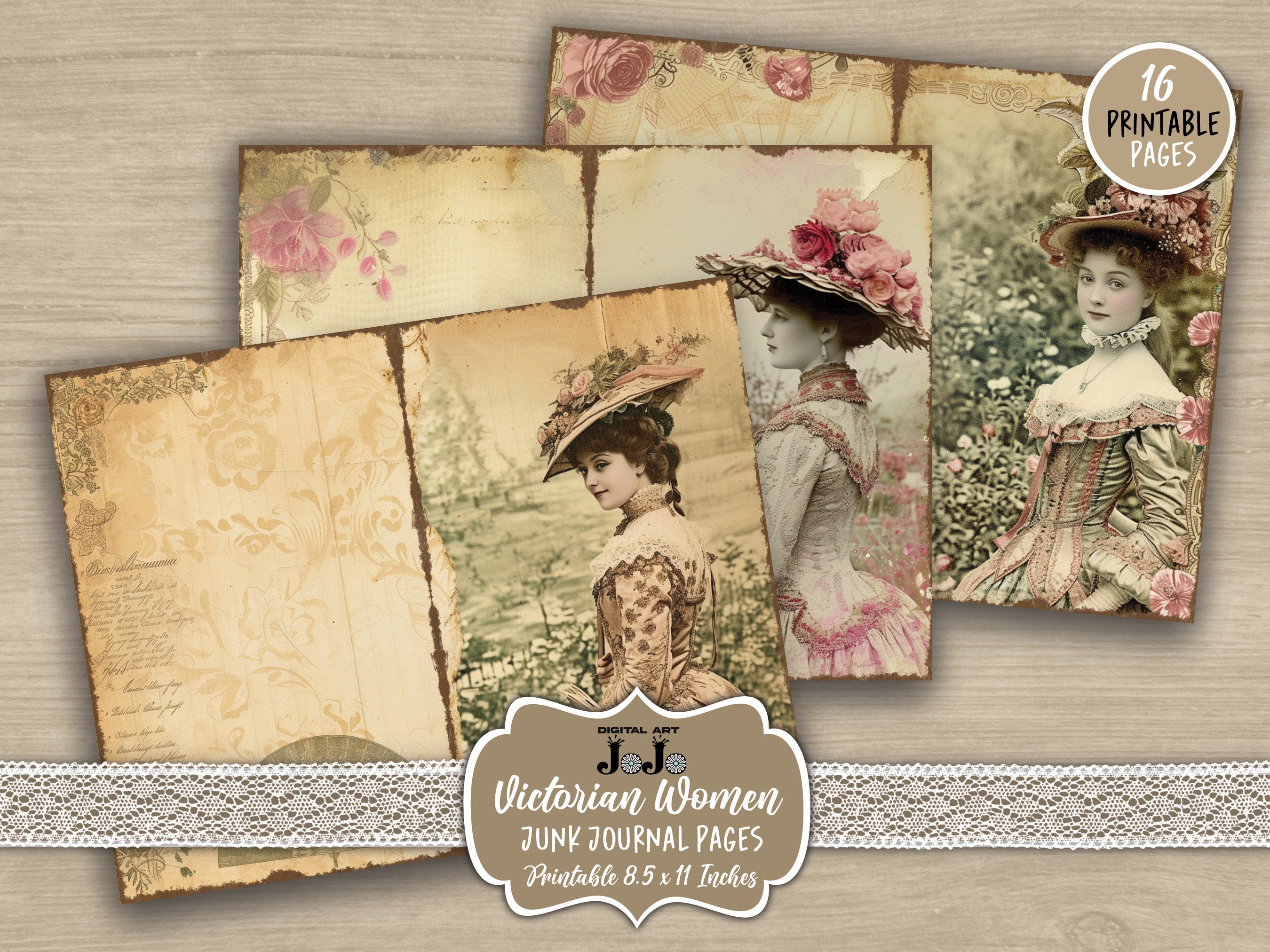 Victorian Woman Junk Journal Pages, Vintage Digital Papers Pack ...