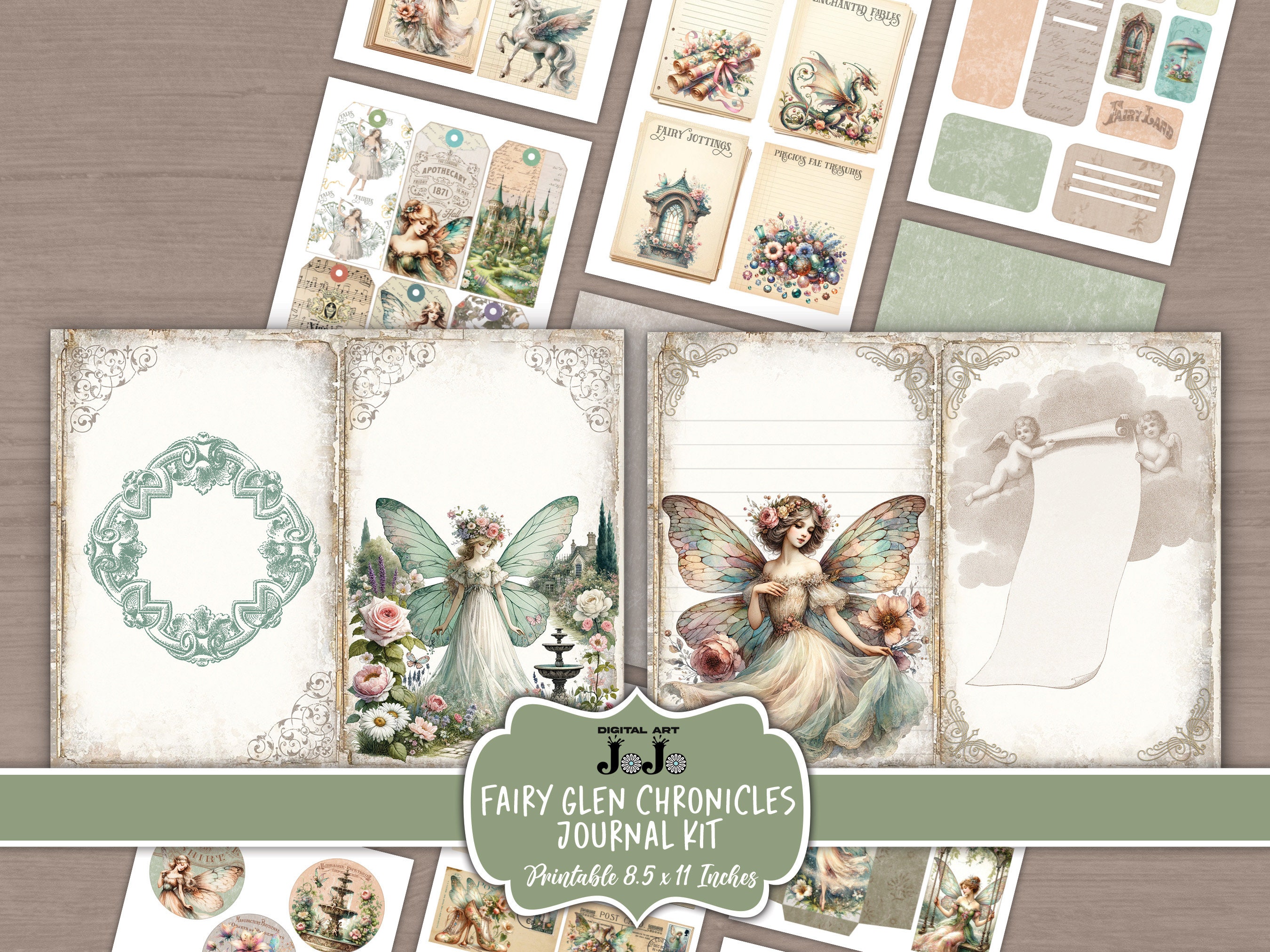 Fairy Junk Journal Printable Kit, Pastel Scrapbook Paper Set, Vintage ...