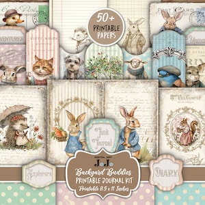 Kit diario spazzatura stampabile, tema bosco animale, forniture di carta per album, pagine di collage effimeri, download digitale, Folio, tasche digitali