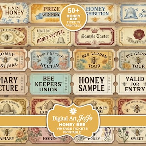 Honey Bee Printable Ephemera Tickets – Vintage Apiary Junk Journal (50+ Pieces)