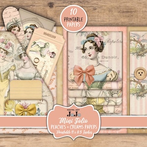 Mini folio imprimible, folio de diario vintage, álbum de recortes de mujeres victorianas, billetera digital, kit de manualidades, porta tarjetas de regalo, estilo shabby chic