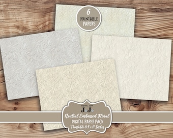 Neutral Junk Journal Papers Kit, Floral Cream Scrapbook Pages Set, Beige Embossed Collage Sheets Pack, Printable Ephemera, Instant Download