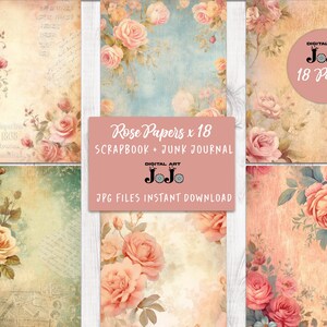 Watercolor Flowers Junk Journal Pages, Junk Journal Supplies Roses, Shabby Chic, Digital Download, Victorian, Printable, Scrapbook, Collage