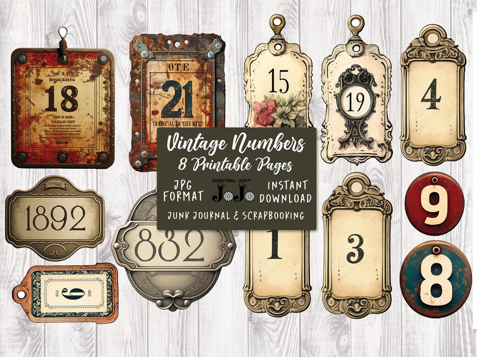 Junk Journal Numbers, Printable Vintage Embellishments, Old Distressed ...