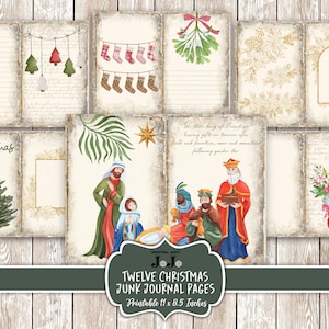 Christmas Junk Journal Papers, Winter Digital Kit, Printable Pages, Scrapbooking Supplies, Collage Sheets, Vintage, Nativity, Tree, Santa