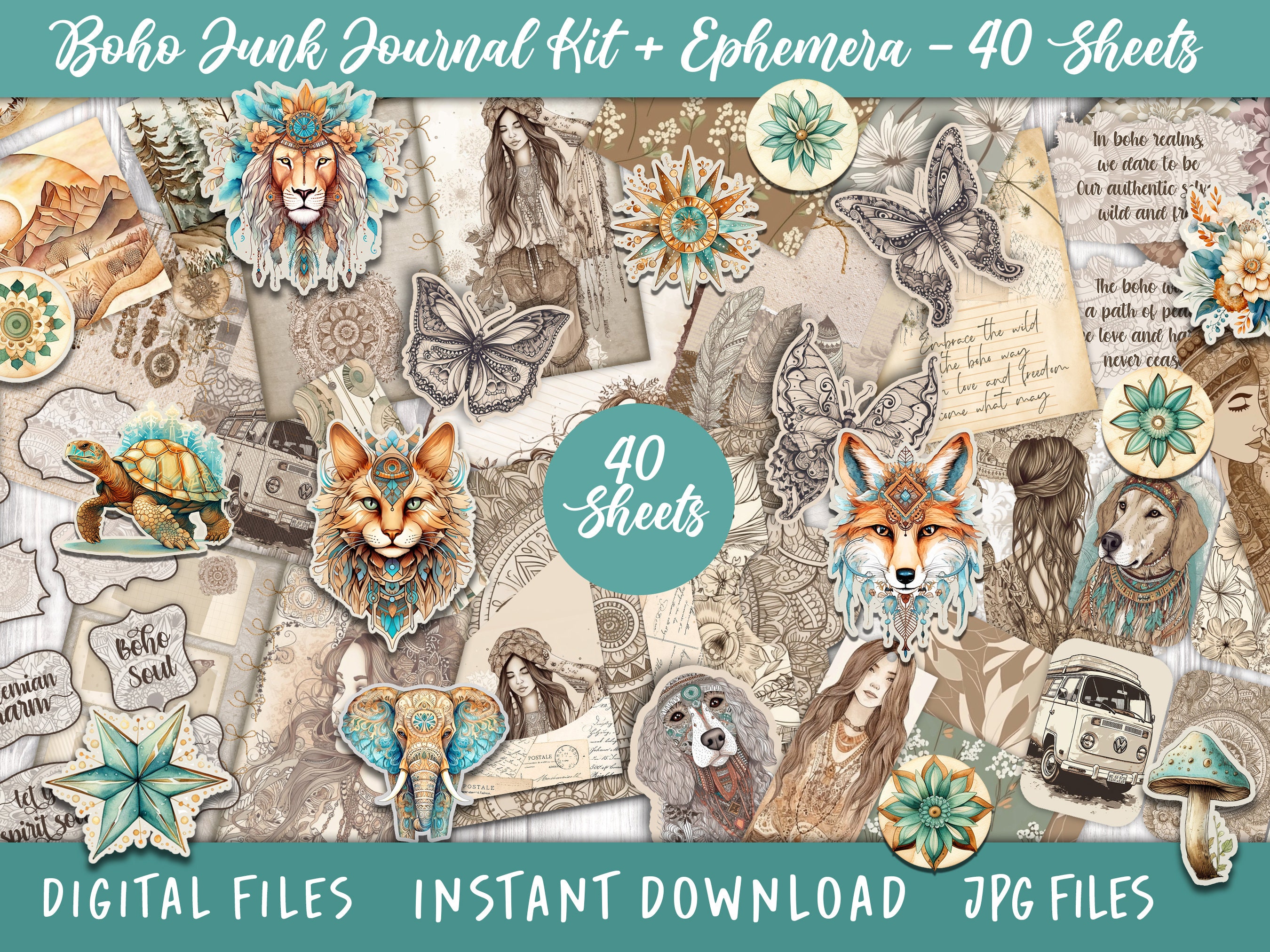Boho Junk Journal Kits Digital Download Bohemian Printable - Etsy