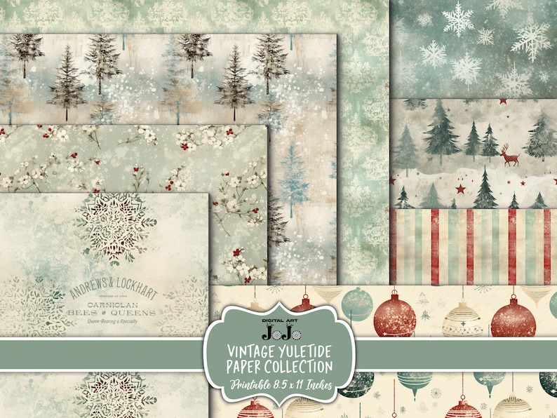 Vintage Christmas Junk Journal Papers, Winter Digital Kit, Printable ...