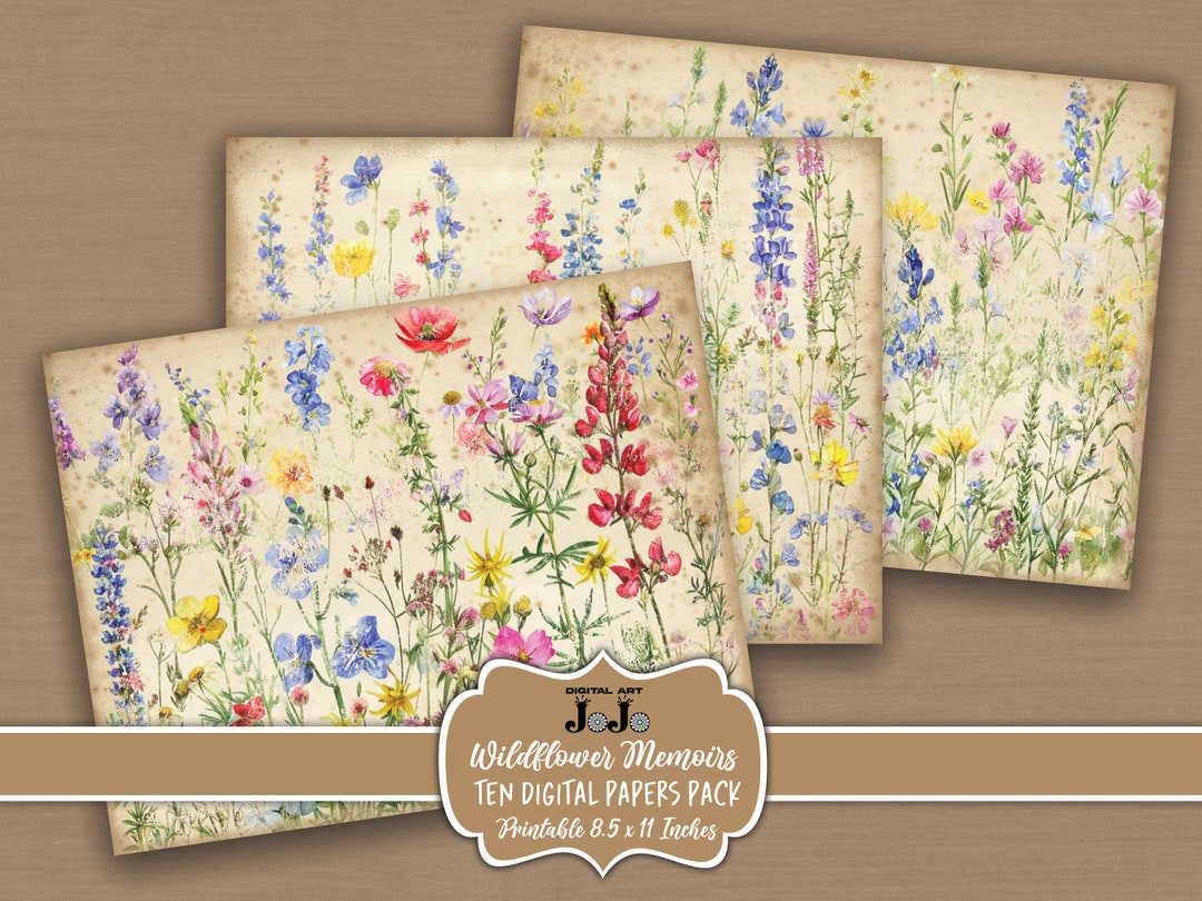 Wildflowers Junk Journal Printable Papers, Vintage Floral Pages, Boho ...