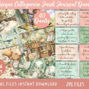 Cottagecore Junk Journal Digital Words, Printable Ephemera Vintage labels, Digital Download Kit, Scrapbook Stickers, Positive Quotes Phrase
