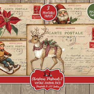 Junk Journal, Weihnachten, Postkarten, Vintage Papier Pack, Scrapbook Tags, Dezember Handwerk, Printable Digital Download, Pocket Letter, ATC Karte 2