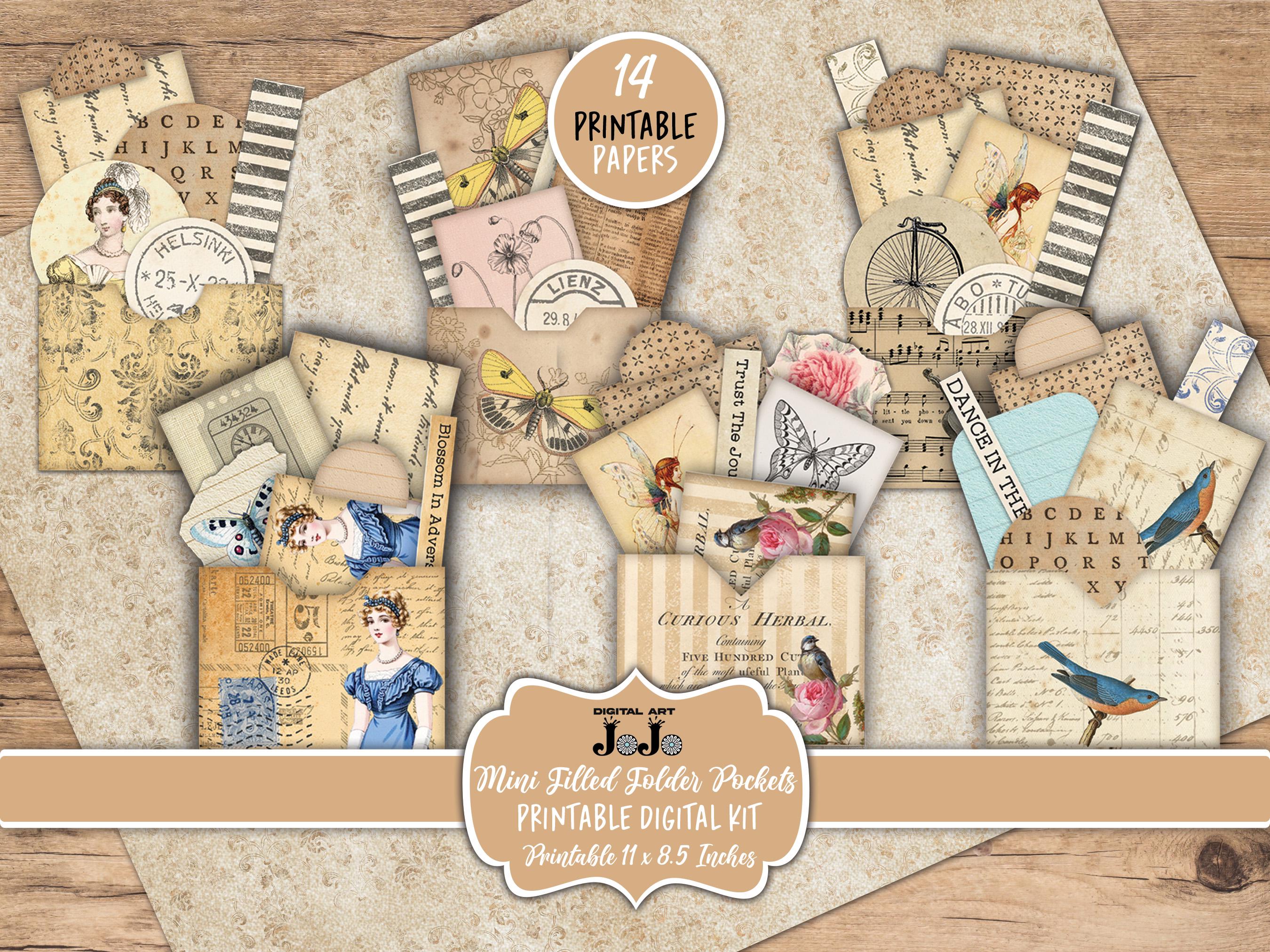 Printable Mini File Folders, Junk Journal Ephemera Kit, Vintage ...