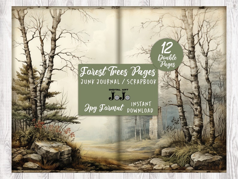 Vintage Forest Junk Journal Printable Papers, Vintage Trees Collage ...