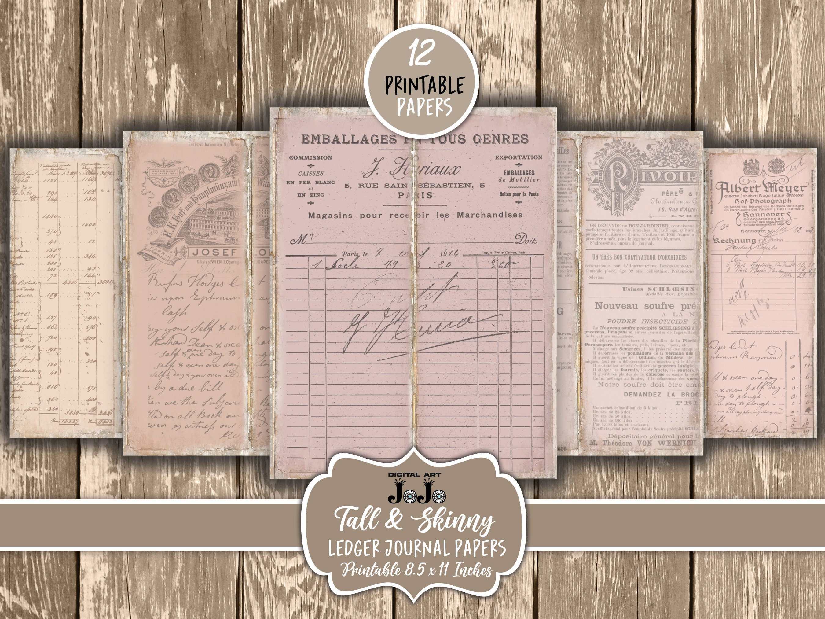 Ledger Tall and Skinny Junk Journal Pages, Neutral Scrapbook Kit ...