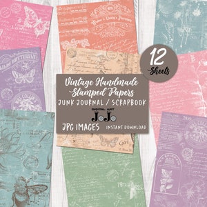 Vintage handgemachte Junk Journal Papiere, Digital Kit, gestempelte druckbare Seiten, Scrapbooking Zubehör, Collage Sheets, Stamperia, Shabby Chic