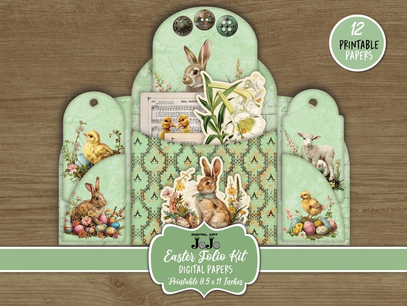 Easter Junk Journal Folio Printables, Scrapbook Bunny Digital Wallet ...