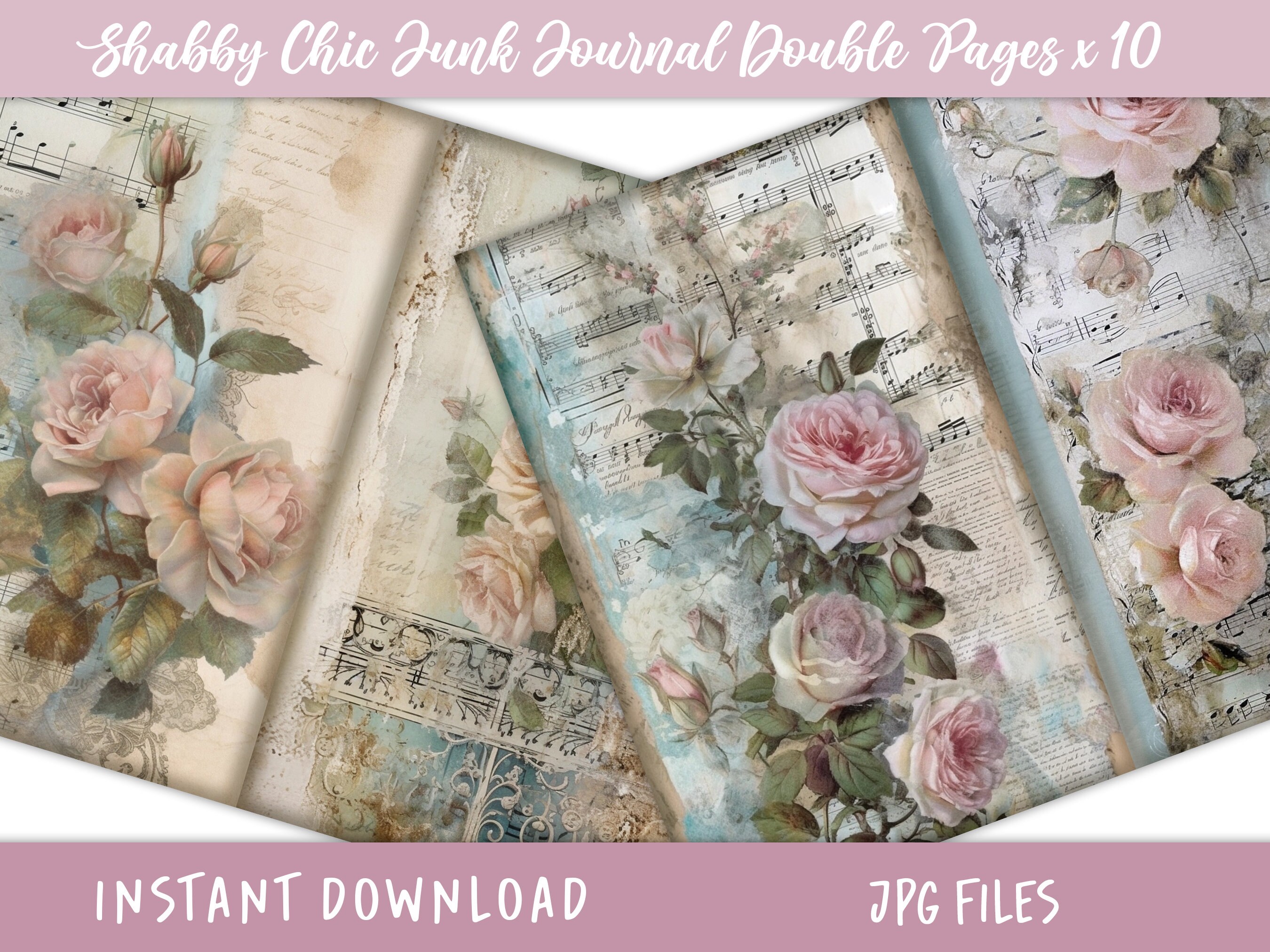 Watercolor Flowers Junk Journal Pages, Junk Journal Supplies Roses ...