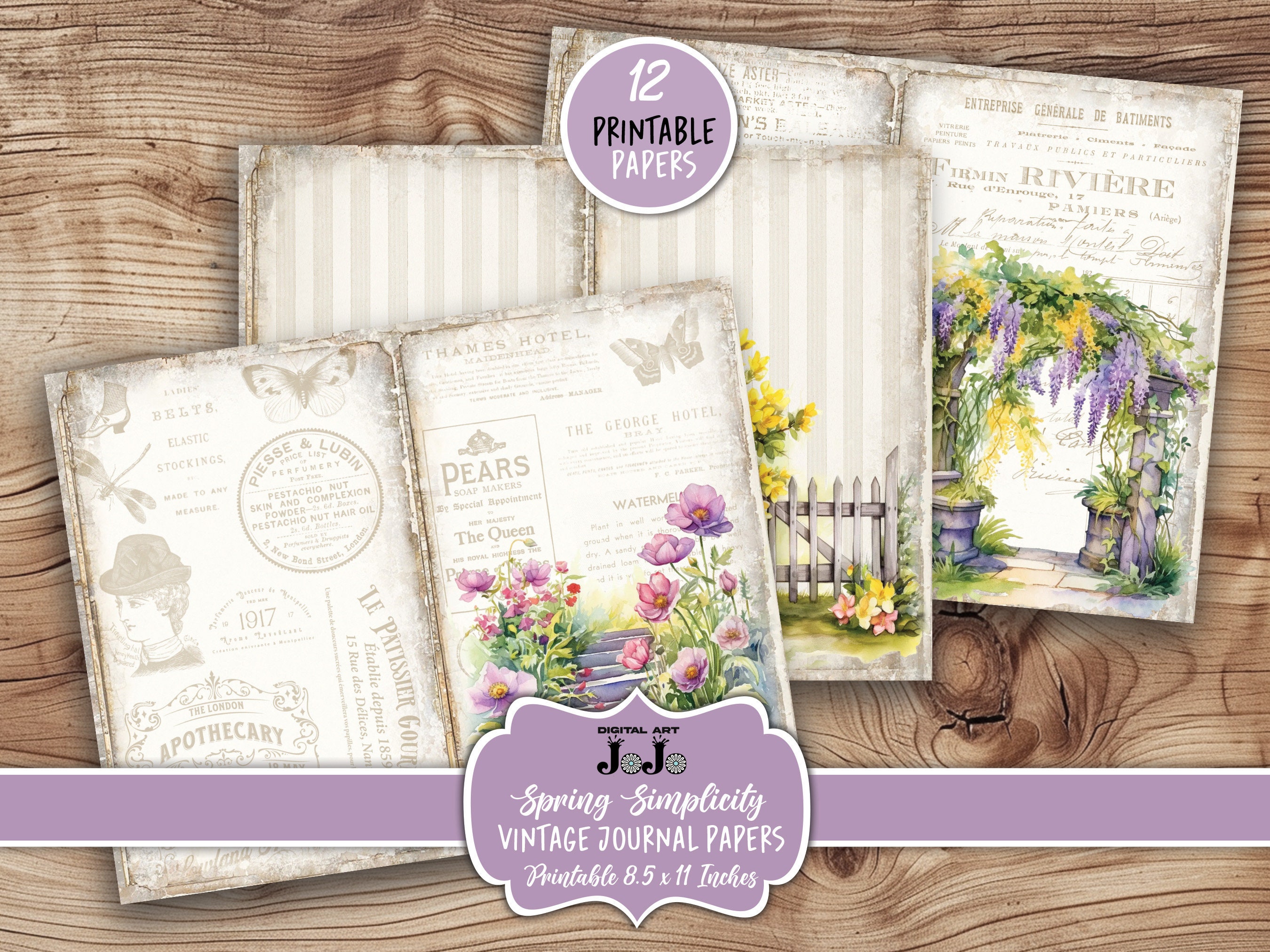 Spring Floral Junk Journal Printable Papers, Vintage Flowers Pages ...