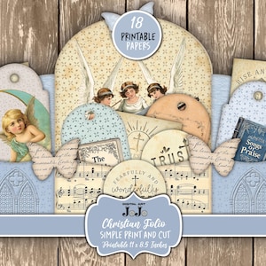 Christian Junk Journal Folio, Jesus Printables Kit, Gott Shabby digitale Geldbörse, Gebete Bibel Bastelkit, Worte Zitate Ephemera, Engel Kreuz