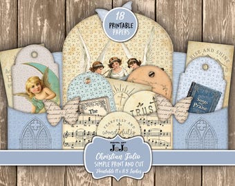 Kristen skräpjournal, Jesus utskrivbara kit, Gud Shabby digital plånbok, Böner Bibel pysselkit, Ord citat Ephemera, Änglar Kors