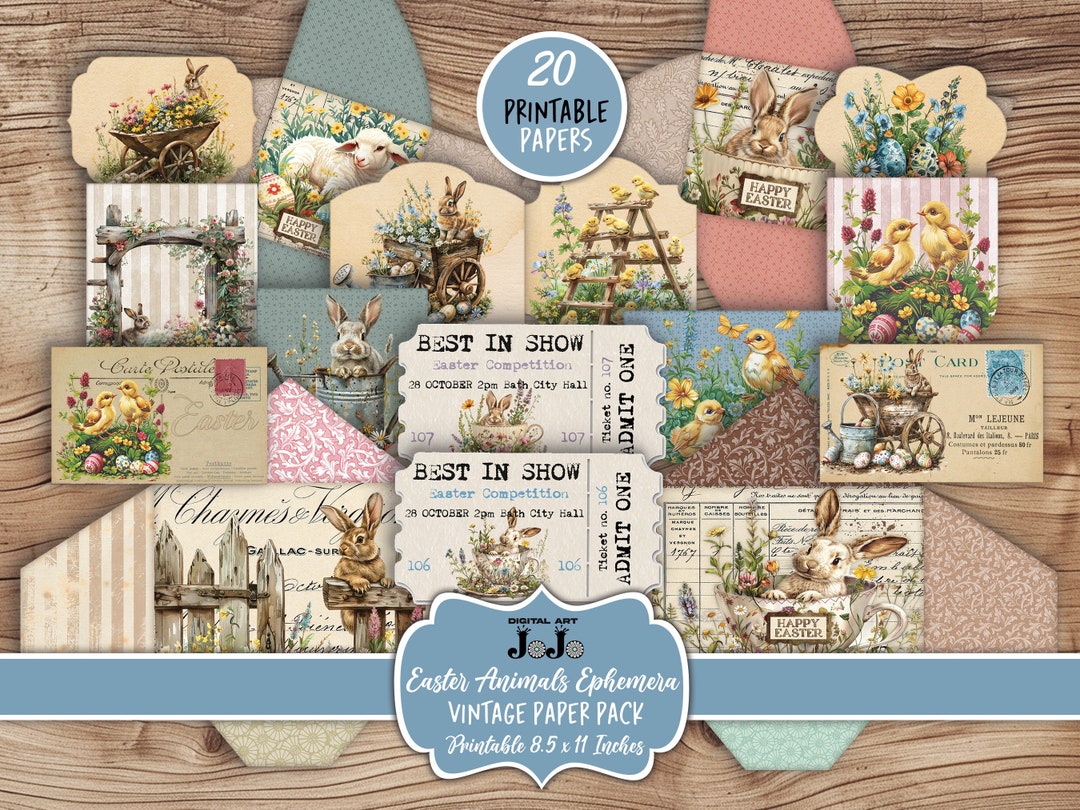 Easter Junk Journal Ephemera Kit, Bunny Scrapbook Vintage Papers ...