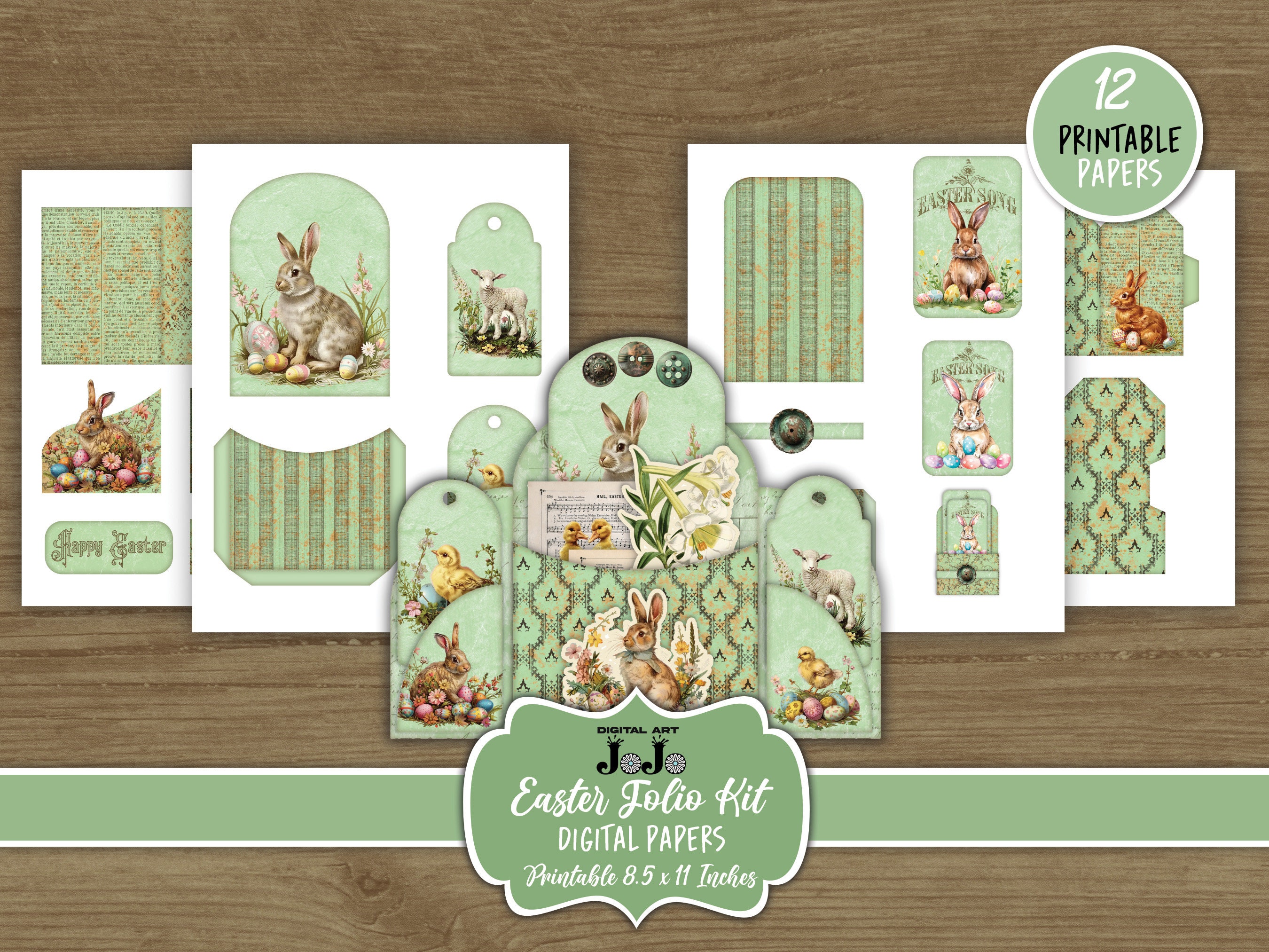 Easter Junk Journal Folio Printables, Scrapbook Bunny Digital Wallet ...