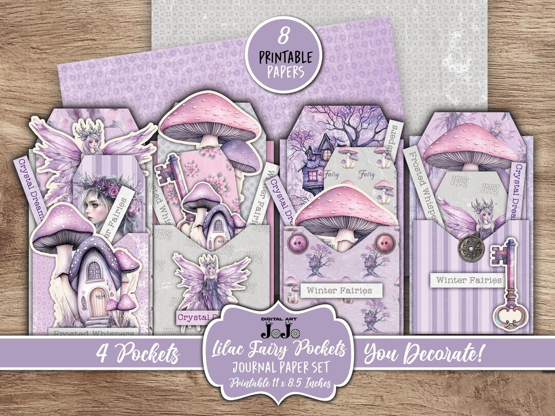 Junk Journal, Page Pockets Kit, Lilac Winter Fairy, Set of 4, Fussy ...