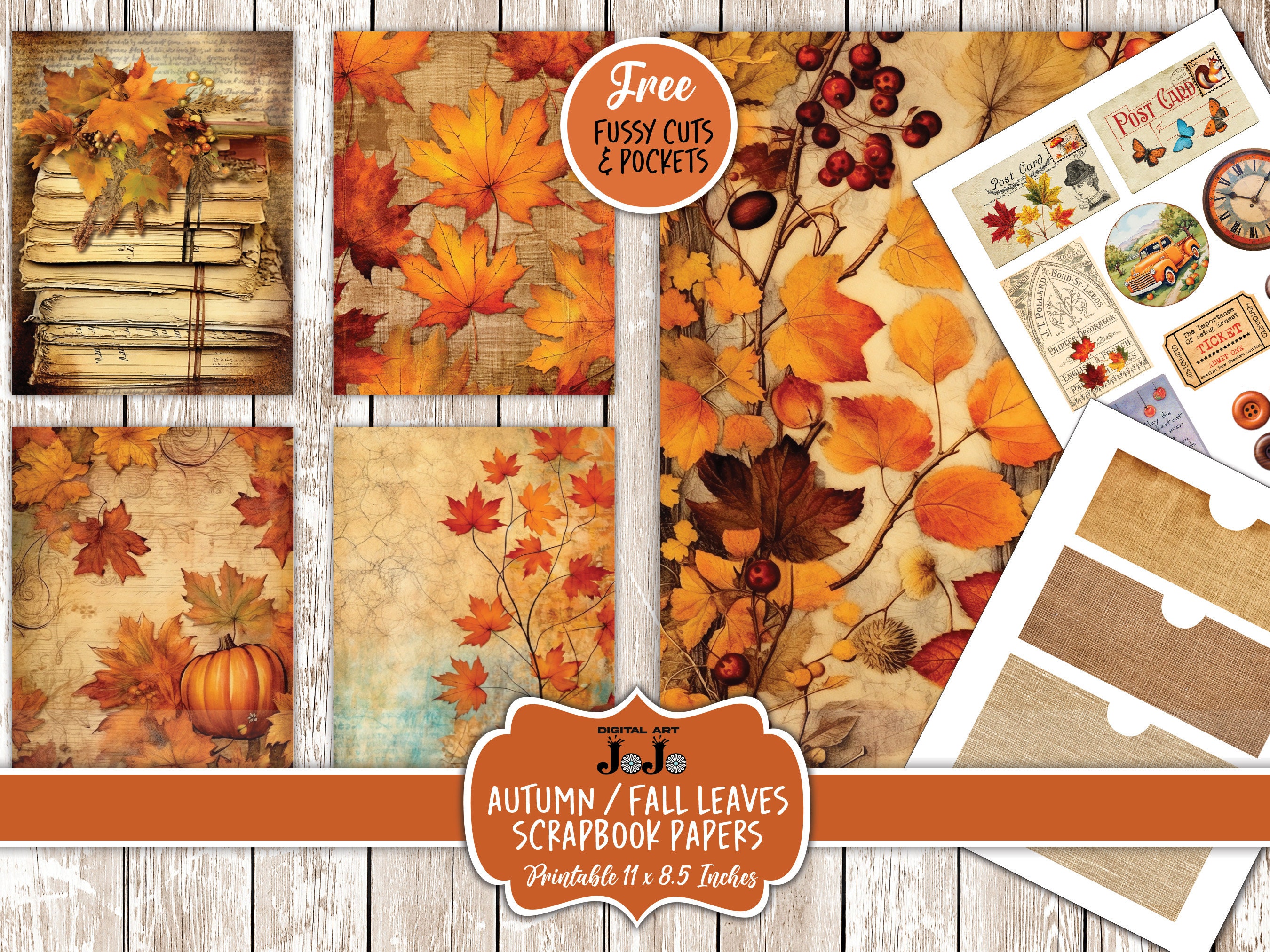 Fall Digital Paper Pack, Nature Printable Scrapbook Sheets, Autumn ...