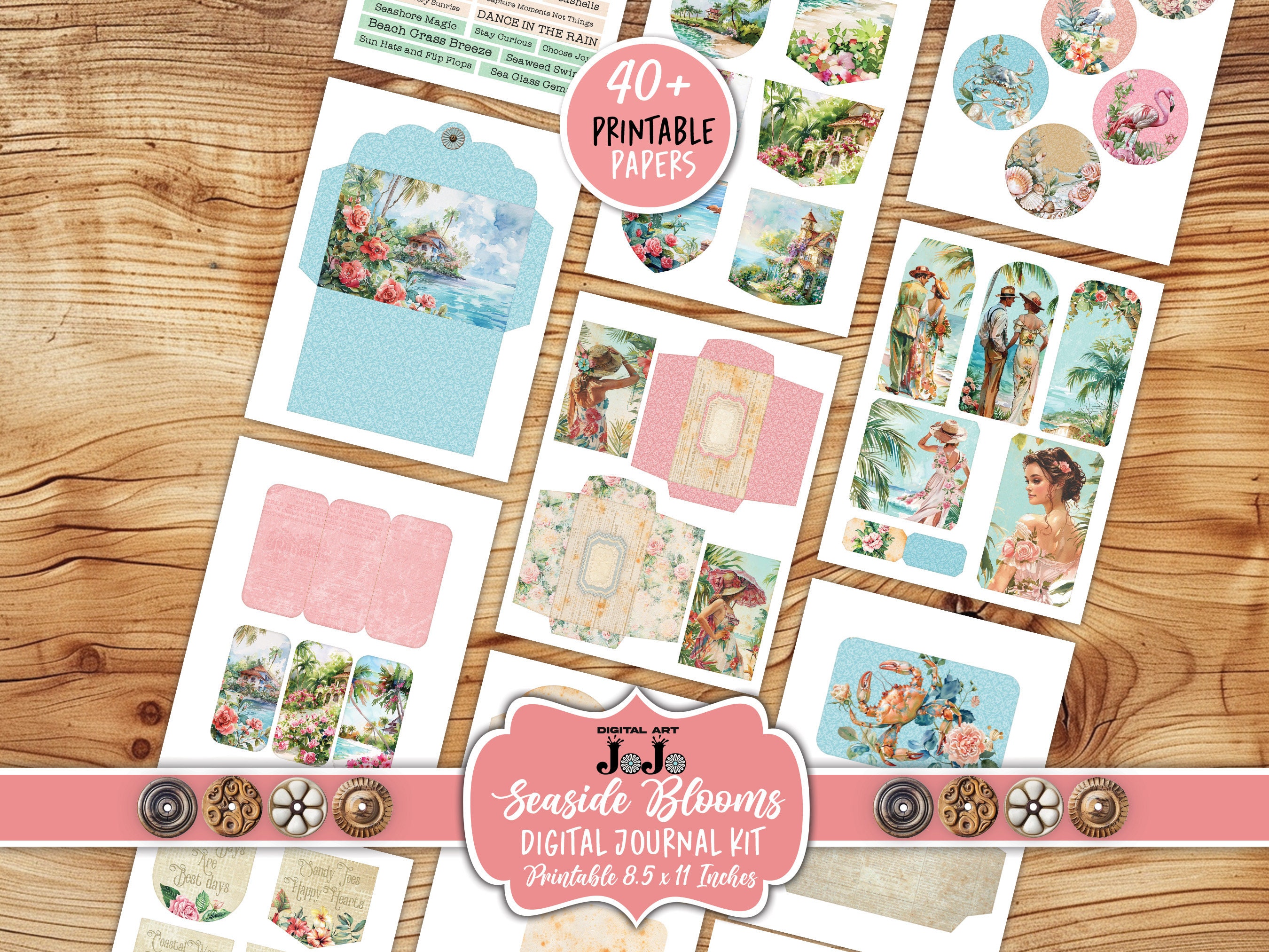Beach Junk Journal Kit, Digital Summer Papers, Vintage Tropical Pages ...