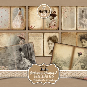 Victorian Woman Junk Journal Pages, Vintage Digital Papers Pack ...