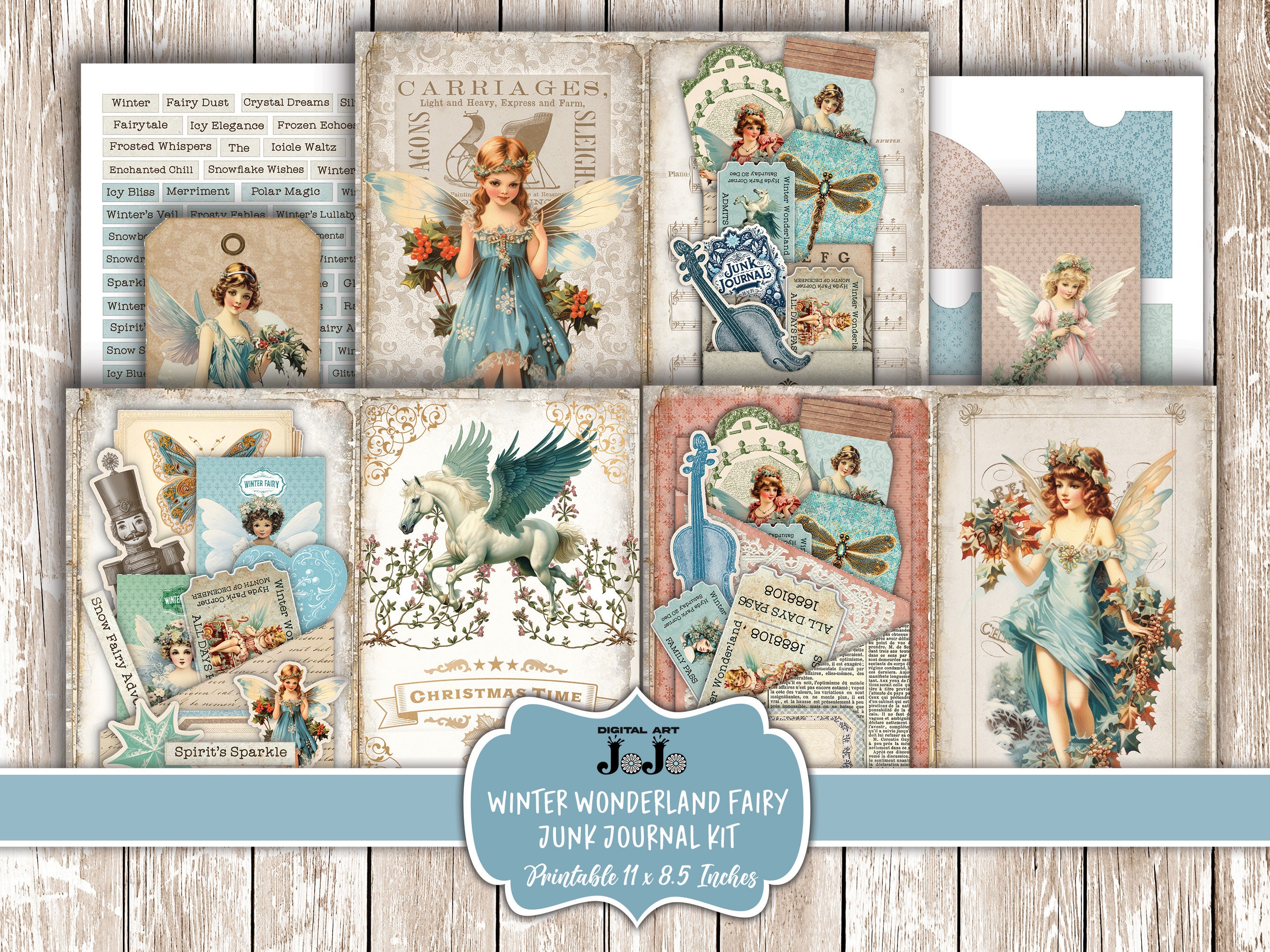 Winter Fairy Junk Journal Kit, Digital Printable Pages, Xmas Ephemera ...