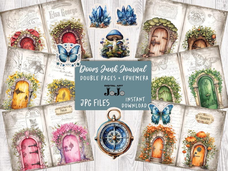 Fantasy Doors Junk Journal Kit, Wooden Doors Junk Journal Pages, Floral ...