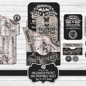 Halloween Junk Journal Pocket Kit, Printable Ephemera, Digital Fussy Cuts, Scrapbooking Paper Pack, Collage Set